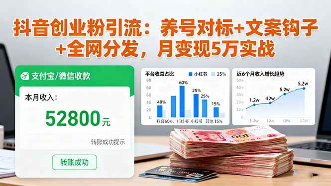 (16338期)抖音创业粉引流:养号对标+文案钩子+全网分发,月变现5万实战-立业有术