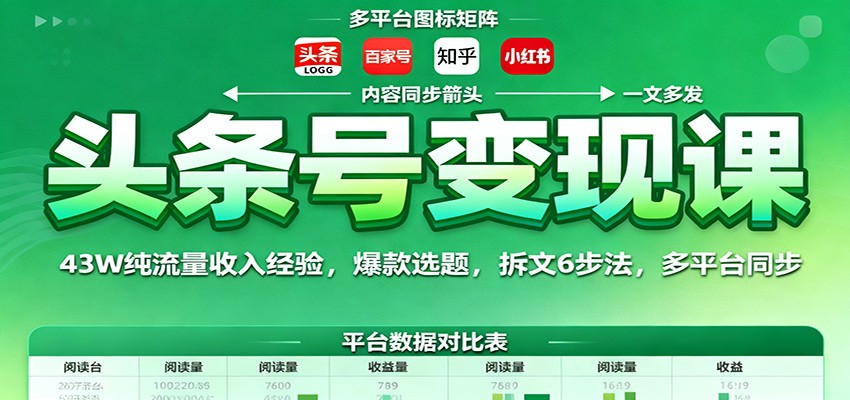头条号变现课:43W纯流量收入经验,爆款选题,拆文6步法,多平台同步-立业有术