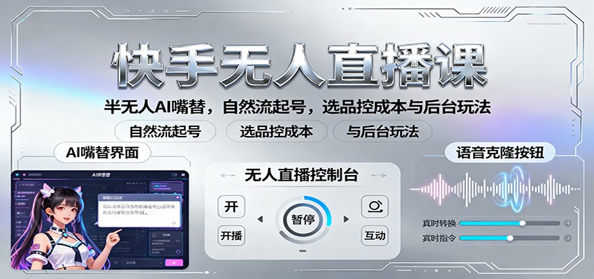 快手无人直播课:半无人AI嘴替,自然流起号,选品控成本与后台玩法-立业有术