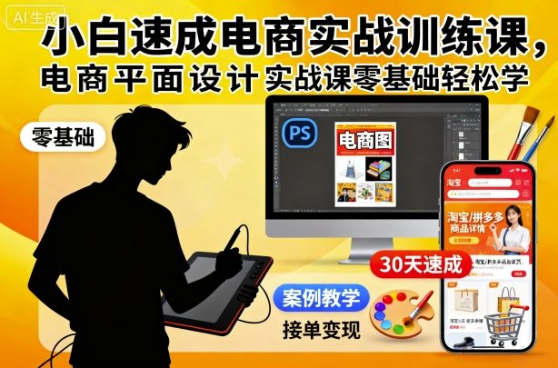 小白速成电商实战训练课,电商平面设计实战课零基础轻松学-立业有术