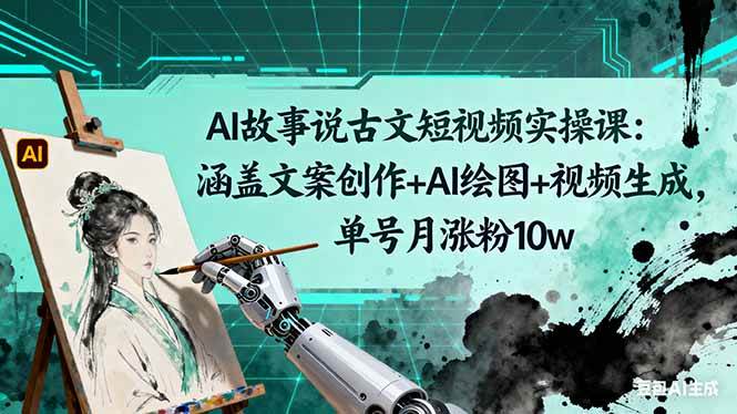(16369期)AI故事说古文短视频实操课:涵盖文案创作+AI绘图+视频生成,单号月涨粉10w-立业有术