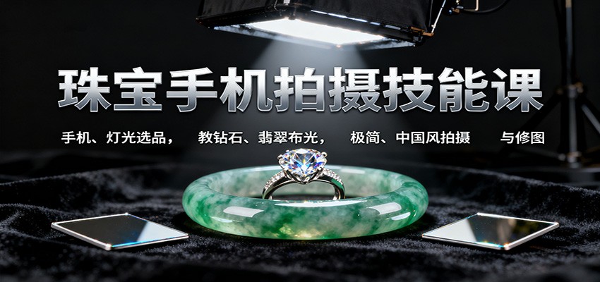 珠宝手机拍摄技能课:手机、 灯光选品,教钻石、翡翠布光,极简、中国风拍摄与修图-立业有术