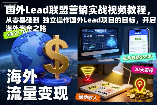 国外Lead联盟营销实战视频教程,从零基础到独立操作国外Lead项目的目标,开启海外淘金之路-立业有术