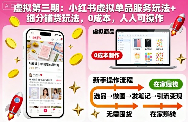 虚拟第三期:小红书虚拟单品服务玩法+细分铺货玩法,0成本,人人可操作-立业有术