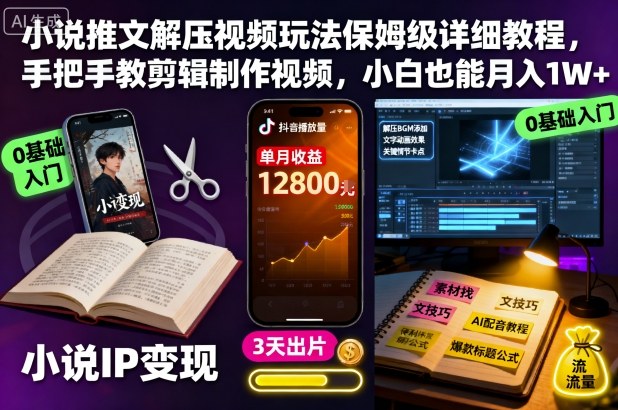 小说推文解压视频玩法保姆级详细教程,手把手教剪辑制作视频,小白也能月入1W+-立业有术