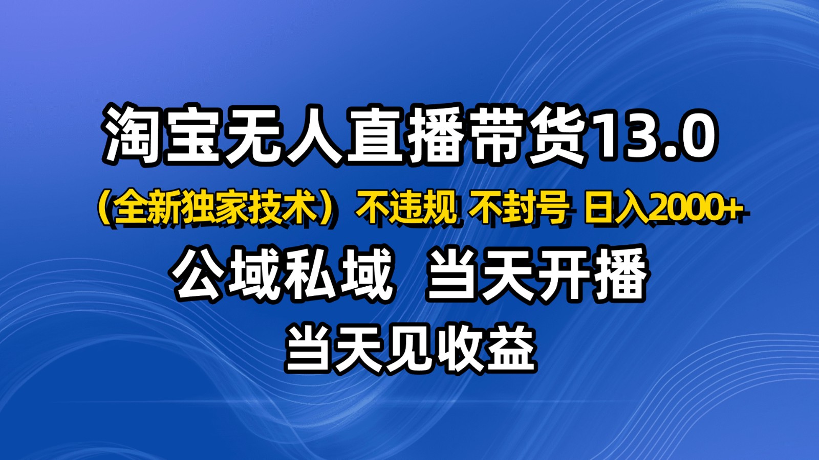 淘宝无人直播13.0,公域私域技术,不封号,不违规 布局下半年旺季赛道,日入2000+-立业有术