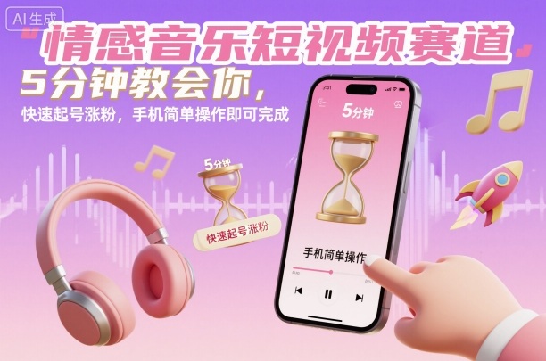 情感音乐短视频赛道,5分钟教会你,快速起号涨粉,手机简单操作即可完成-立业有术