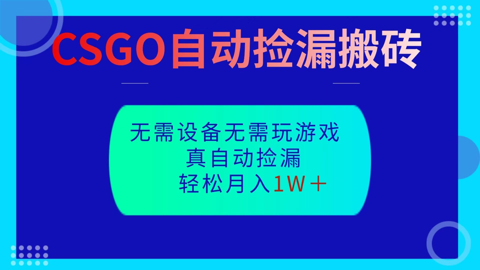 CSGO自动捡漏搬砖,当天操作当天见结果,无需了解游戏,包教包会包落地-立业有术
