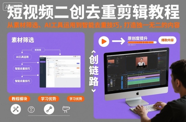 短视频二创去重剪辑教程,从素材筛选、AI工具运用到智能去重技巧,打造独一无二的内容-立业有术