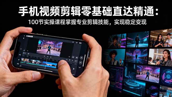 (16466期)手机视频剪辑零基础直达精通:100节实操课程掌握专业剪辑技能,实现稳…