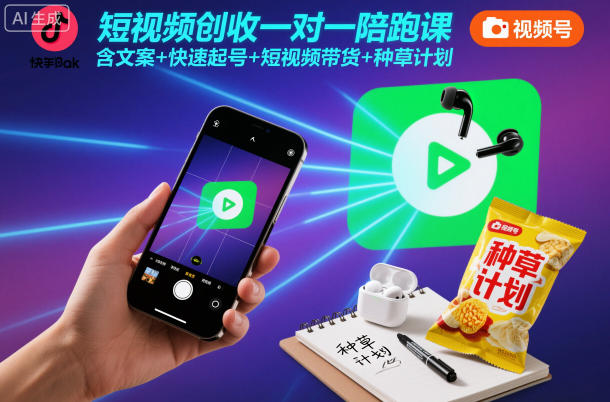 短视频创收一对一陪跑课,含文案+快速起号+短视频带货+种草计划-立业有术