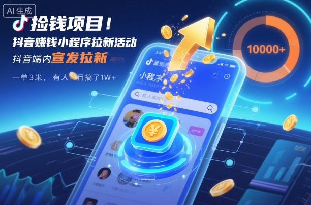 捡钱项目!抖音賺钱小程序拉新活动,抖音端内宣发拉新,一单3米,有人半个月搞了1W+-立业有术