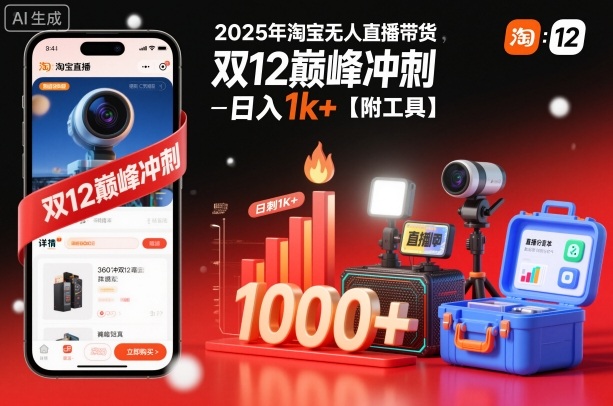 2025年淘宝无人直播带货,冲刺双12,日入1k+【附工具】【揭秘】-立业有术