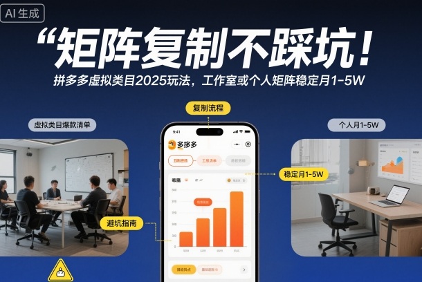 矩阵复制不踩坑!拼多多虚拟类目2025玩法,工作室或者个人矩阵稳定月1-5W【揭秘】-立业有术