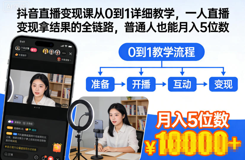 抖音直播变现课从0到1详细教学,一人直播变现拿结果的全链路,普通人也能月入5位数-立业有术