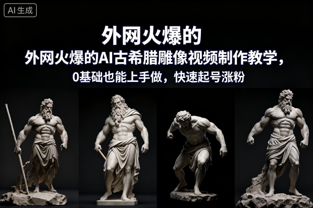 外网火爆的AI古希腊雕像视频制作教学,0基础也能上手做,快速起号涨粉-立业有术