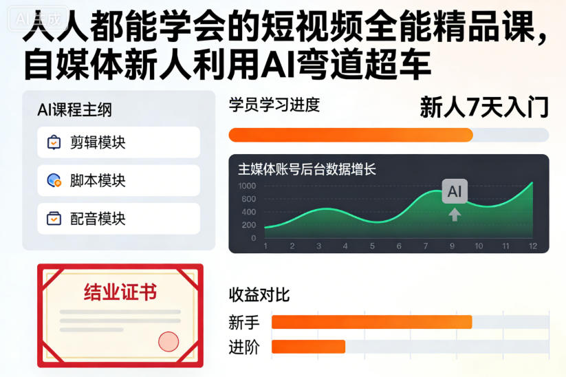 人人都能学会的短视频全能精品课,自媒体新人利用AI弯道超车-立业有术