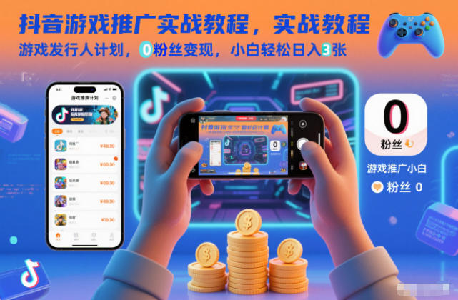 抖音游戏推广实战教程,游戏发行人计划,0粉丝变现,小白轻松日入3张-立业有术