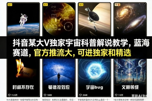 抖音某大V独家宇宙科普解说教学,蓝海赛道,官方推流大,可进独家和精选-立业有术