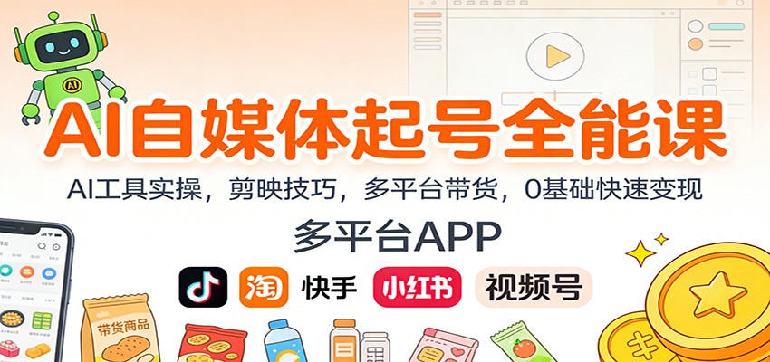 AI自媒体起号全能课:AI工具实操,剪映技巧,多平台带货,0基础快速变现-立业有术