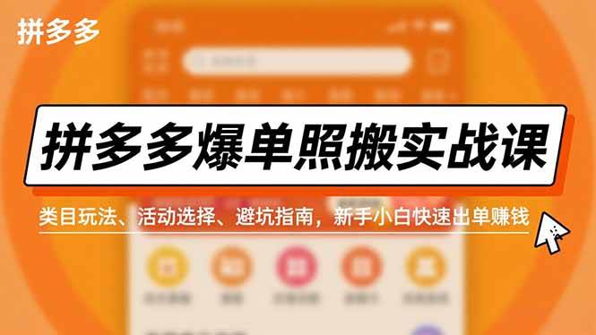 (16838期)拼多多爆单照搬实战课,类目玩法、活动选择、避坑指南,新手小白快速出单赚钱-立业有术