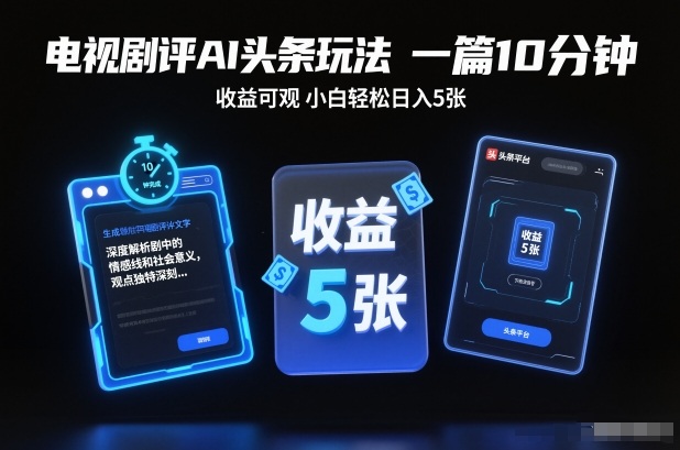 电视剧评AI头条玩法,一篇10分钟,收益可观,小白轻松日入5张+【独家】-立业有术