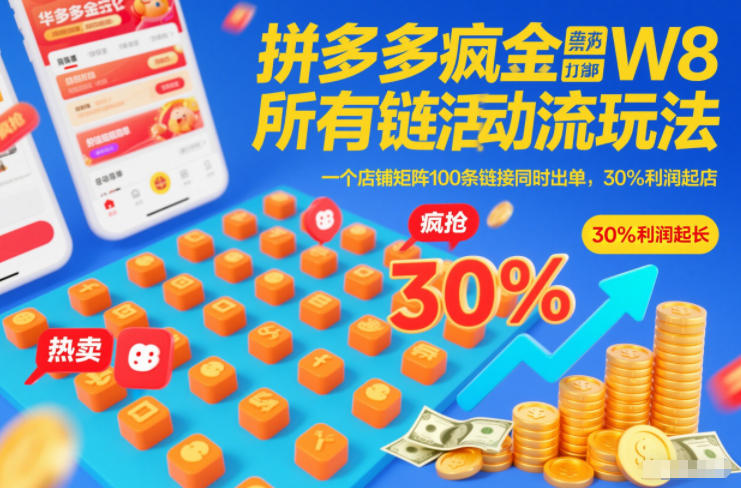 拼多多疯狂活动流玩法,所有链接全部打标,一个店铺矩阵100条链接同时出单,30%利润起店-立业有术