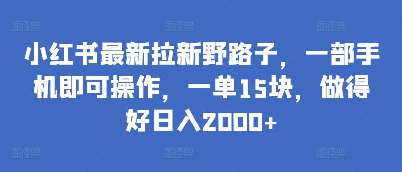 小红书最新拉新野路子，一部手机即可操作，一单15块，做得好日入2000+【揭秘】-立业有术