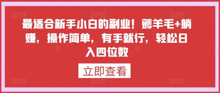 最适合新手小白的副业！薅羊毛+躺赚，操作简单，有手就行，轻松日入四位数【揭秘】-立业有术