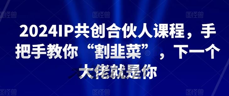 2024IP共创合伙人课程，手把手教你“割韭菜”，下一个大佬就是你-立业有术
