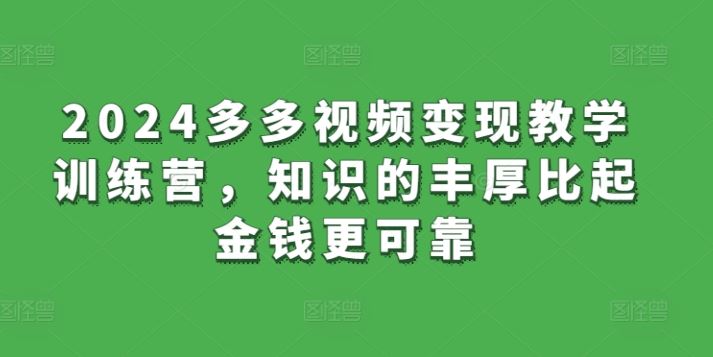 2024多多视频变现教学训练营，知识的丰厚比起金钱更可靠-立业有术