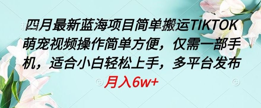 四月最新蓝海项目，简单搬运TIKTOK萌宠视频，操作简单方便，仅需一部手机【揭秘】-立业有术