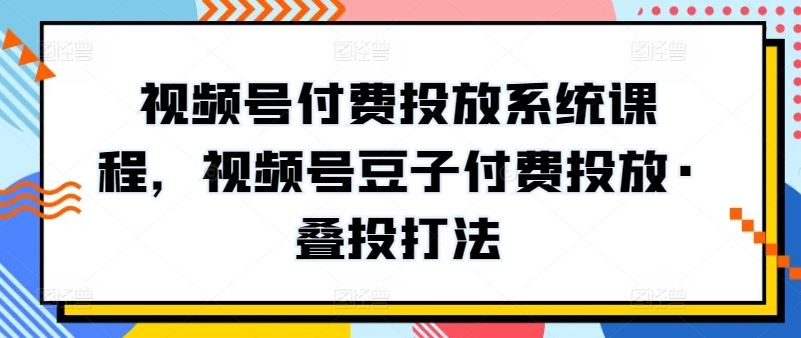 视频号付费投放系统课程，视频号豆子付费投放·叠投打法-立业有术