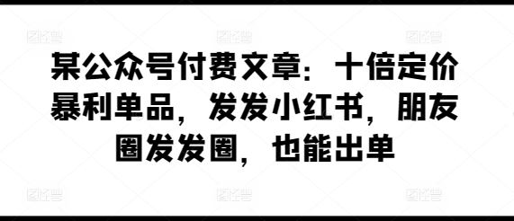 某公众号付费文章：十倍定价暴利单品，发发小红书，朋友圈发发圈，也能出单-立业有术