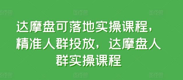 达摩盘可落地实操课程，精准人群投放，达摩盘人群实操课程-立业有术