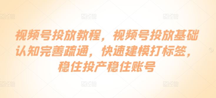 视频号投放教程，​视频号投放基础认知完善疏通，快速建模打标签，稳住投产稳住账号-立业有术