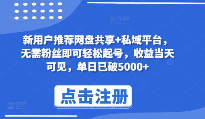 新用户推荐网盘共享+私域平台，无需粉丝即可轻松起号，收益当天可见，单日已破5000+【揭秘】-立业有术