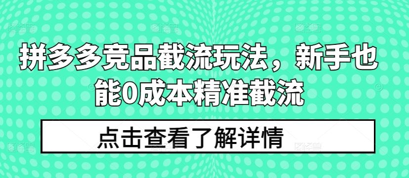 拼多多竞品截流玩法，新手也能0成本精准截流-立业有术