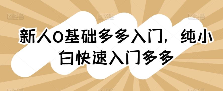 新人0基础多多入门，​纯小白快速入门多多-立业有术
