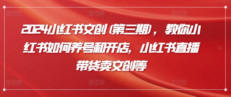 2024小红书文创(第三期)，教你小红书如何养号和开店，小红书直播带货卖文创等-立业有术