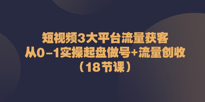 短视频3大平台流量获客：从0-1实操起盘做号+流量创收（18节课）-立业有术