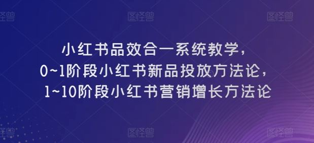 小红书品效合一系统教学，​0~1阶段小红书新品投放方法论，​1~10阶段小红书营销增长方法论-立业有术