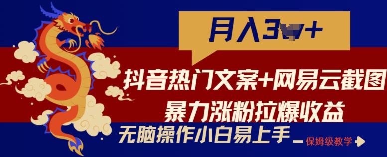 抖音热门文案+网易云截图暴力涨粉拉爆收益玩法，小白无脑操作，简单易上手【揭秘】-立业有术