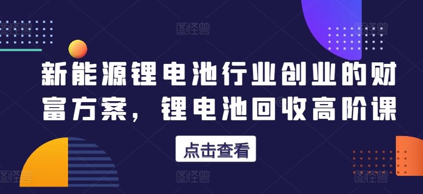新能源锂电池行业创业的财富方案，锂电池回收高阶课-立业有术