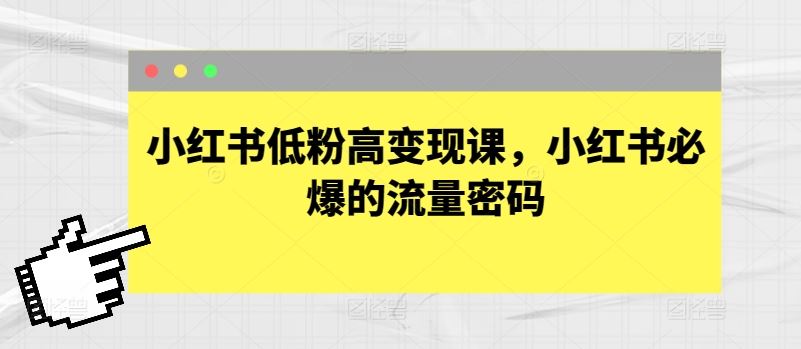 小红书低粉高变现课，小红书必爆的流量密码-立业有术