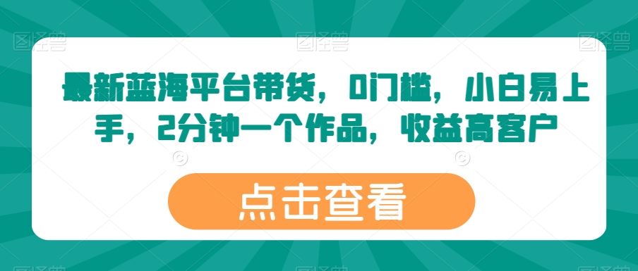 最新蓝海平台带货，0门槛，小白易上手，2分钟一个作品，收益高【揭秘】-立业有术