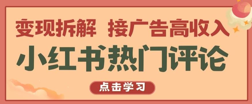 小红书热门评论，变现拆解，接广告高收入【揭秘 】-立业有术