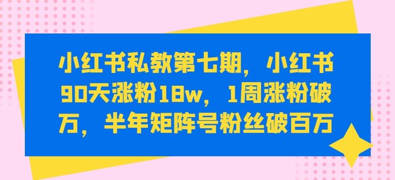 小红书私教第七期，小红书90天涨粉18w，1周涨粉破万，半年矩阵号粉丝破百万-立业有术