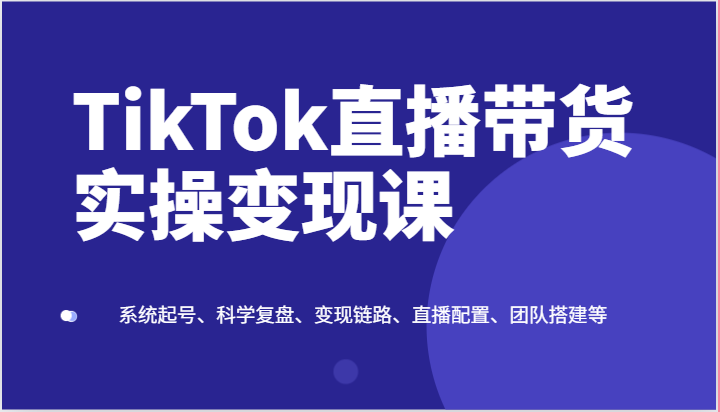 TikTok直播带货实操变现课：系统起号、科学复盘、变现链路、直播配置、团队搭建等-立业有术