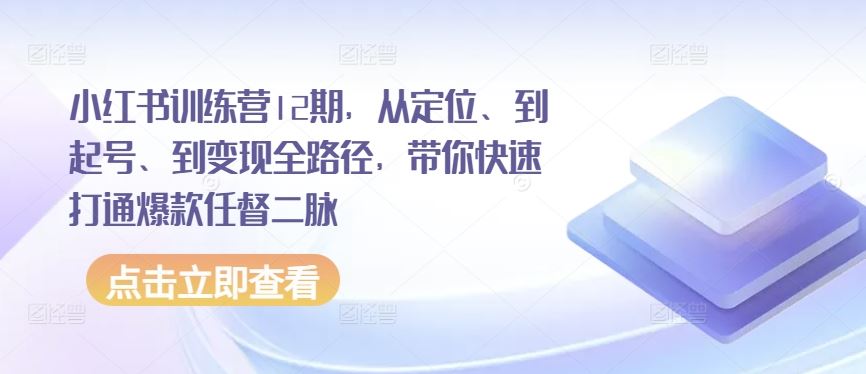 小红书训练营12期，从定位、到起号、到变现全路径，带你快速打通爆款任督二脉-立业有术